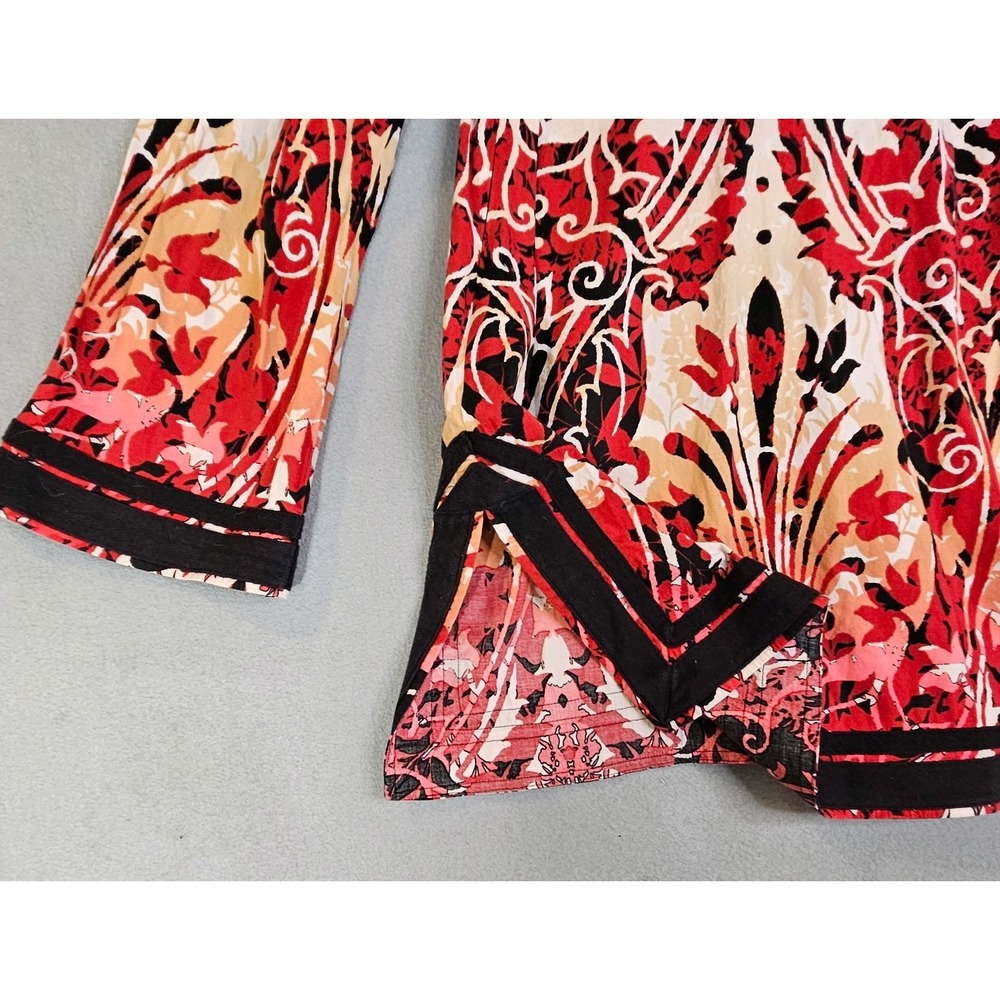 Red Floral Stretch High Neck Boho Hippie Tunic Dana Buchman Womens Top Size M - Picture 3 of 10